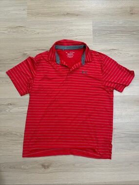 Under Armour Red Stripe Polo with Gray Logo